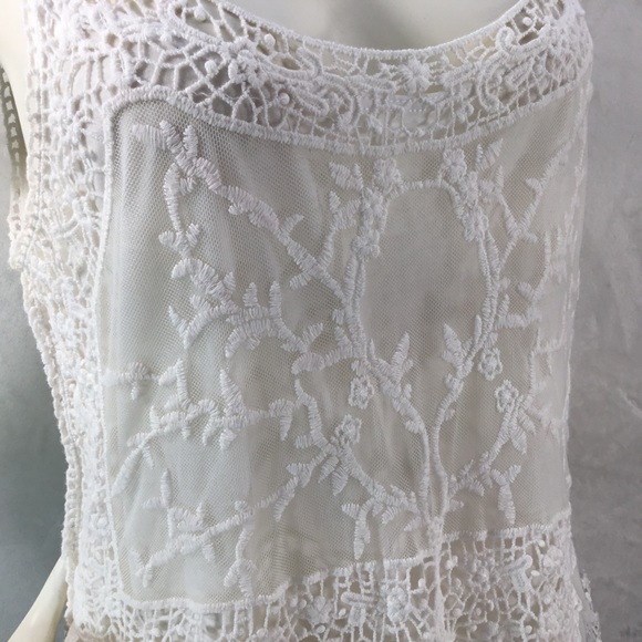 SKIES ARE BLUE WOMENS WHITE LACE & CROCHETED TOP S - Picture 10 of 13
